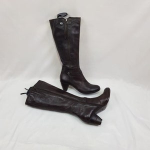 Y2k kniehoge leren laarzen met hak, schoenen dames, bruine mod laarzen dames, gogo laarzen met lage hak, jaren 90 vintage dameslaarzen plus maat 10 VS
