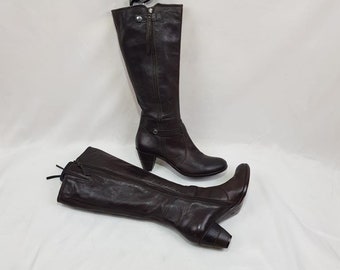 Stivali da donna in pelle alti fino al ginocchio con tacco: stile vintage Y2K marrone, taglia US 10