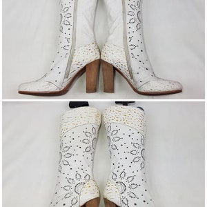 Bottes en cuir blanc pour femmes, bottes à broderie florale, chaussures pour femmes, bottes gogo sorcières des années 90, bottes hautes à la mode y2k, bottes faites main taille 9 image 9