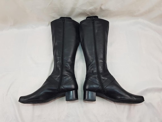 Square toe 90s boots, vintage knee high boots, bl… - image 3