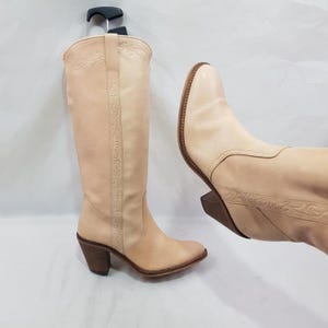 Botas vaqueras de piel hasta la rodilla para mujer, botas vaqueras estampadas, zapatos para mujer, botas de tacón estilo festival vintage Y2K para mujer, talla 7 EE. UU.