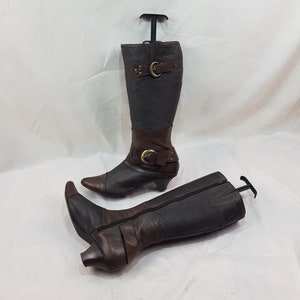 Dames kniehoge laarzen met puntige neus, leren vikinglaarzen dames, schoenen dames, jaren 90 jedi piratenlaarzen met gesp, vintage laarzen maat 10 VS