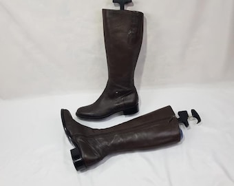 Knee high boots, shoes women, y2k fashion brown leather boots women, 90s riding low heel boots, larp bachelorette party womens vintage boots