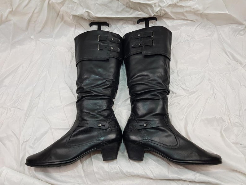 Vintage Knee High Boots Black Leather Boots Women Custom Etsy