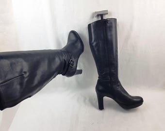 Vintage Leder Plateau Stiefeletten , Y2k Vintage Schuhe Absätze, Größe 92