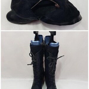 Bottes hautes, bottes gogo à lacets, bottes en cuir noir pour femmes, bottes boho vintage des années 90, bottes de sorcières à bout rond, bottes pour femmes hautes taille 9 US image 3