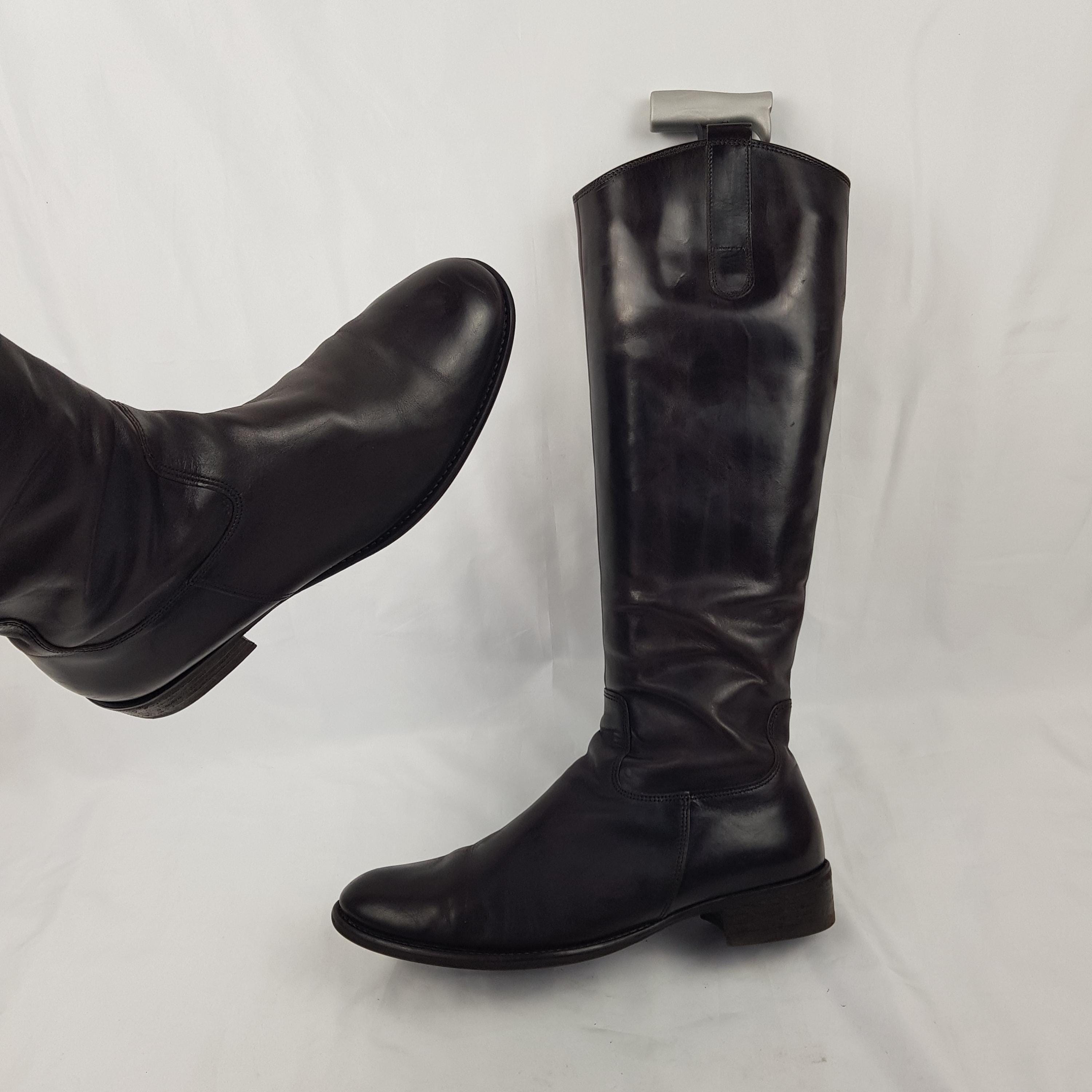 Brown Leather Knee High Riding Boots Women: Y2k Vintage, US Size 8