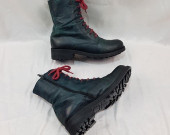Motorcycle lace up boots, combat boots calf high, green leather boots women, custom shoes women, 90s rave vintage chippewa biker boots