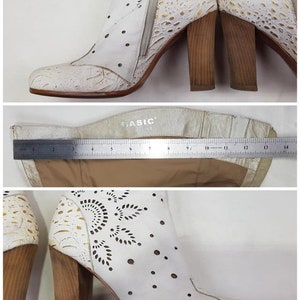 Bottes en cuir blanc pour femmes, bottes à broderie florale, chaussures pour femmes, bottes gogo sorcières des années 90, bottes hautes à la mode y2k, bottes faites main taille 9 image 2