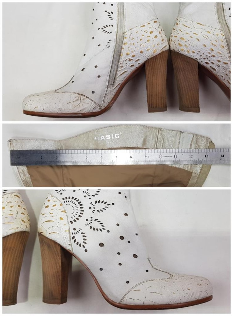 Bottes en cuir blanc pour femmes, bottes à broderie florale, chaussures pour femmes, bottes gogo sorcières des années 90, bottes hautes à la mode y2k, bottes faites main taille 9 image 2