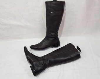 Quadratische 90er-Jahre-Stiefel, kniehohe Vintage-Stiefel, Damenschuhe, hohe braune Lederstiefel für Damen im Gothic-Stil, handgefertigte Retro-Damenstiefel Größe 9 US