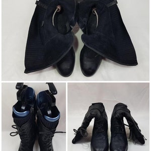 Bottes hautes, bottes gogo à lacets, bottes en cuir noir pour femmes, bottes boho vintage des années 90, bottes de sorcières à bout rond, bottes pour femmes hautes taille 9 US image 8