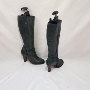 Womens leather knee high buckle boots high heels, shoes women, 90s vintage boots women, y2k fashion gogo boots, long classic boots size 7 US