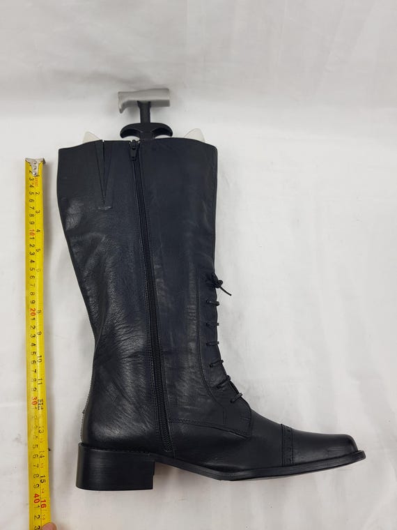 Italian Leather Lace-up Knee-high Boots: Y2K Vintage Black, Cide