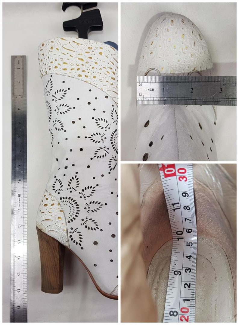 Bottes en cuir blanc pour femmes, bottes à broderie florale, chaussures pour femmes, bottes gogo sorcières des années 90, bottes hautes à la mode y2k, bottes faites main taille 9 image 10