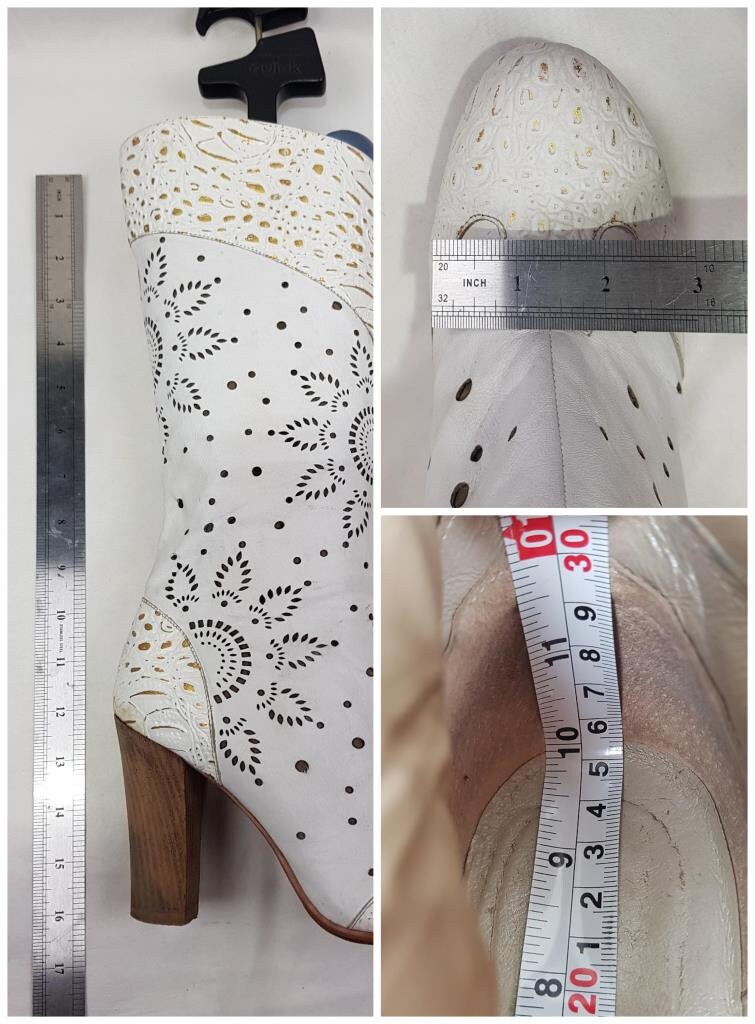 White Leather Flower Boots Women, Y2k Heeled Knee High Boots