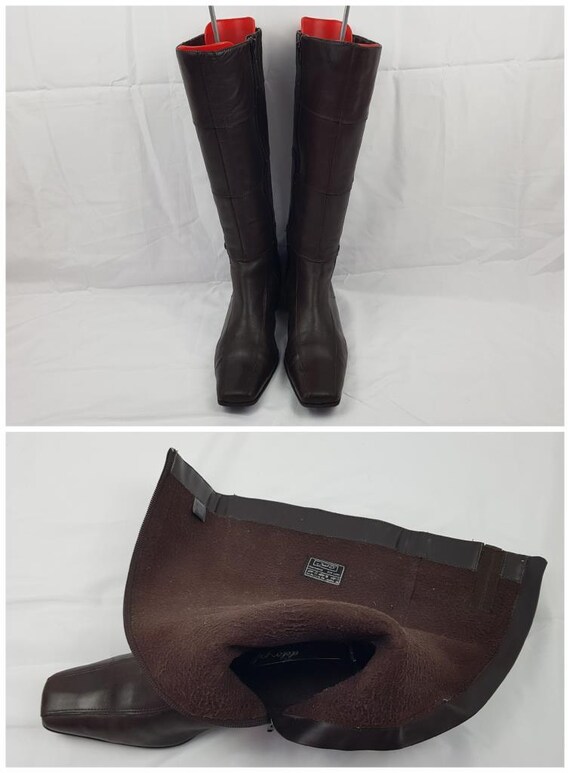 Patchwork Brown Leather Knee High Boots Women - 9… - image 2