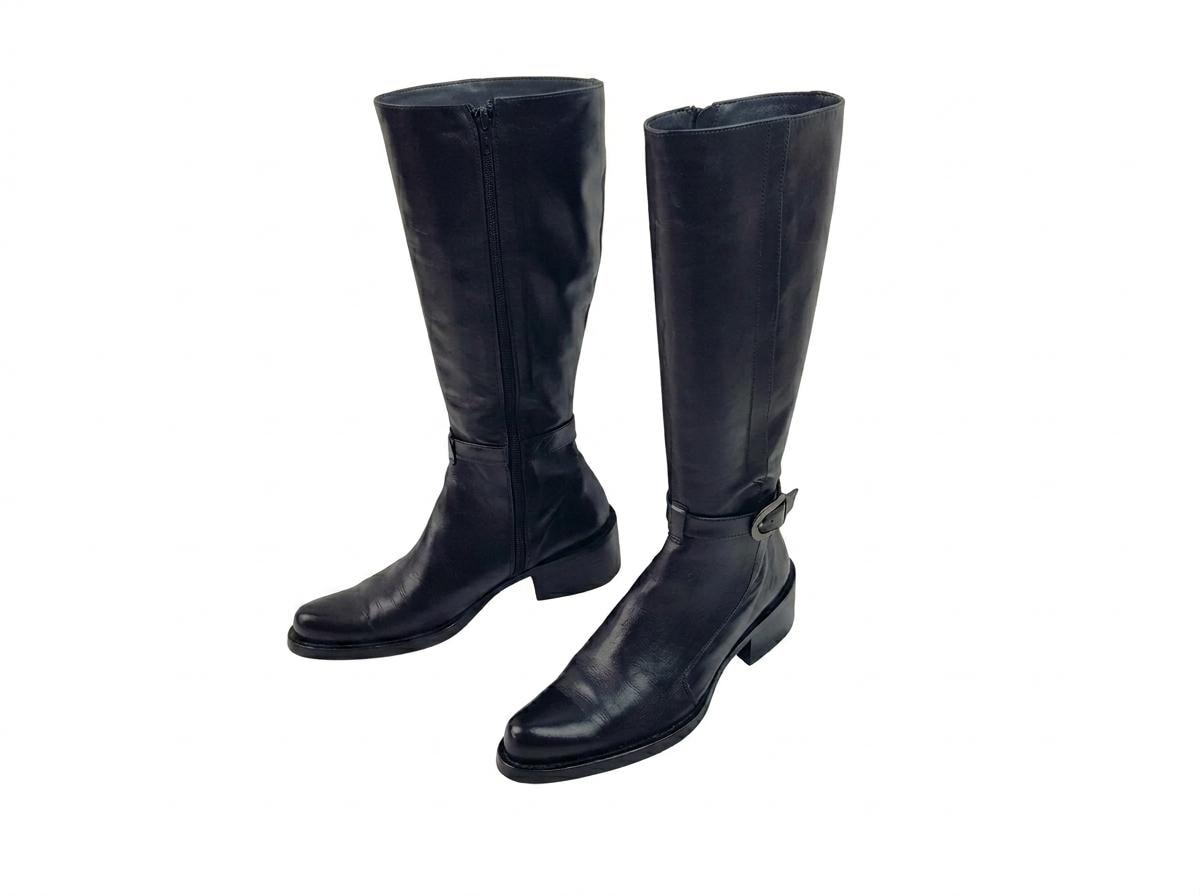 Black Leather Knee High Slouch Ladies Boots: Y2k Tall Vintage 