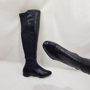 Overknee laarzen, platte schoenen dames, jaren 90 vintage zwart schuim lange laarzen dames, y2k fashion hoge dameslaarzen met ronde neus maat 8 VS