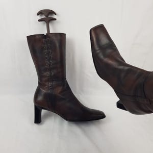 Leren laarzen met vierkante neus dames, stiefeldamen, damesschoenen, vintage jaren 90 laarzen met hak, schoenen dames, y2k wonens laarzen met halfhoge hak maat 9 VS