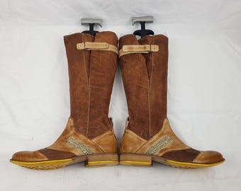 Brown leather knee high boho cosplay boots women: Y2k vintage ladies, size 8 US
