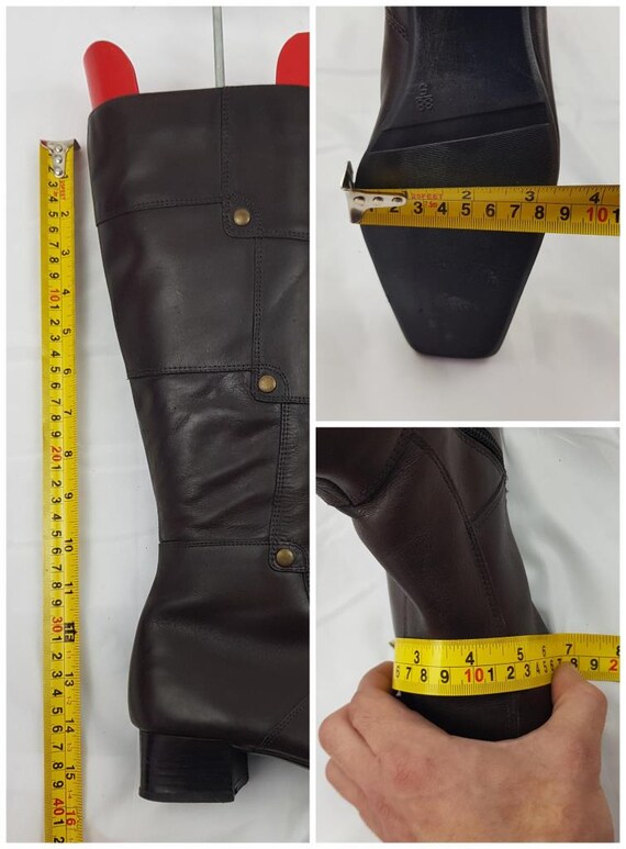 Patchwork Brown Leather Knee High Boots Women - 9… - image 10