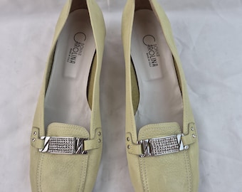 Obcasy typu „kaczuszek”, skórzane buty do chodzenia boso: włoskie buty vintage z niskim obcasem z 2000 r., rozmiar 12 w USA