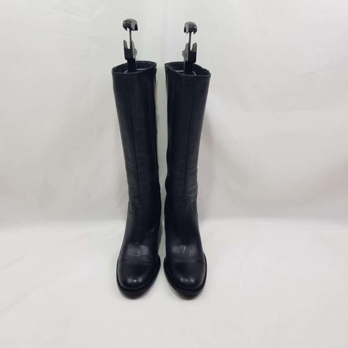 Vintage black leather block heel boots 90s Roberto Santi, size US 10, foto 1 di 5