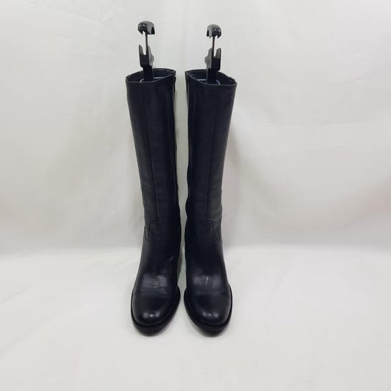 Vintage black leather block heel boots 90s Roberto Santi, size US 10