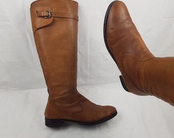 Botas de montar hasta la rodilla de cuero marrón vintage para mujer: marrón Y2k, talla 9 EE. UU.