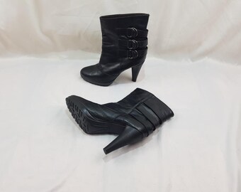Bottines noires, bottines gothiques vintage, chaussons pour femmes, bottines en cuir à boucle pour femmes, bottes à talons hauts, chaussures pour femmes, bottes taille 9 US