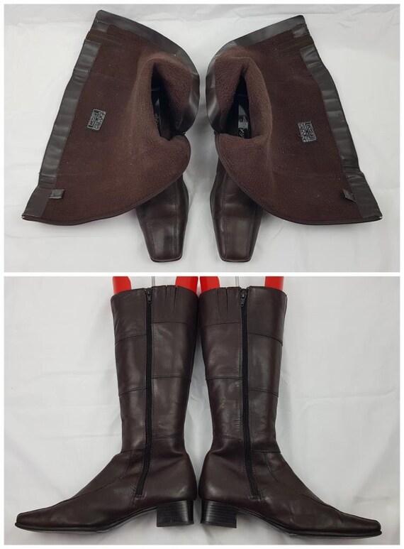 Patchwork Brown Leather Knee High Boots Women - 9… - image 3