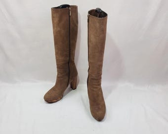 Botas de plataforma de cuero con tacón alto hasta la rodilla para mujer: marrón vintage Y2K, talla 9 de EE. UU.