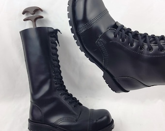 Botas góticas de combate con cordones y puntera de acero de cuero: estilo militar Y2K, grunge, talla 11 US