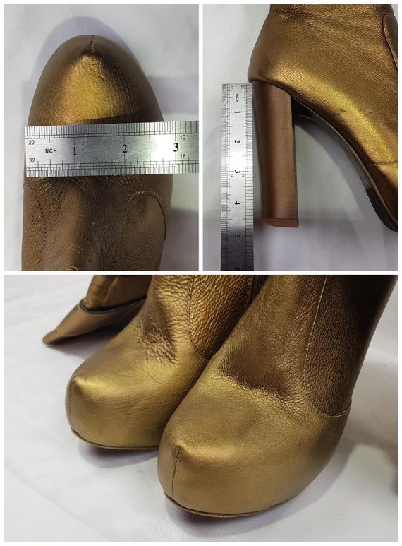 90s platform boots, metallic gold boots, y2k knee… - image 9
