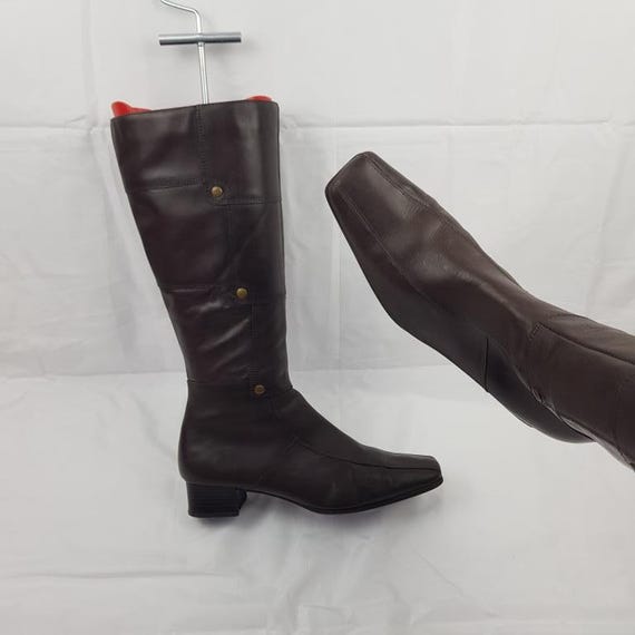 Patchwork Brown Leather Knee High Boots Women - 9… - image 1