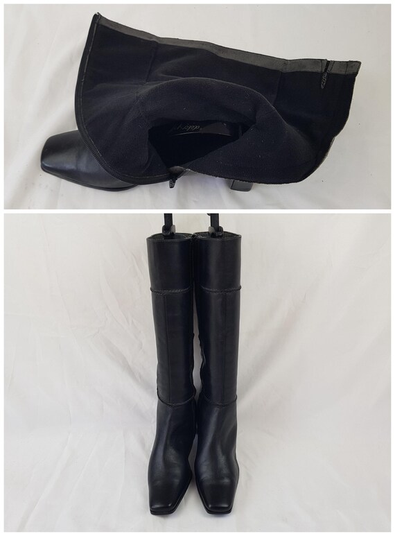 Vintage Black Leather Patchwork Boots Women - 90s… - image 4