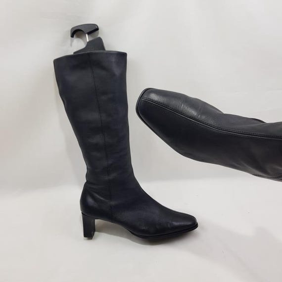 Square Toe 90s Heeled Boots Women Shoes Women Y2k Vintage Knee High Boots 2in Heel Black Leather Larp Boots Womens Boots Size 10 US Etsy