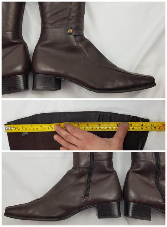 Patchwork Brown Leather Knee High Boots Women - 9… - image 6