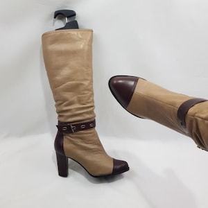 Pointed toe leather boots women high heels, shoes women, y2k knee high boots, 90s witchy heeled boots, vintage womens boots size 7 US