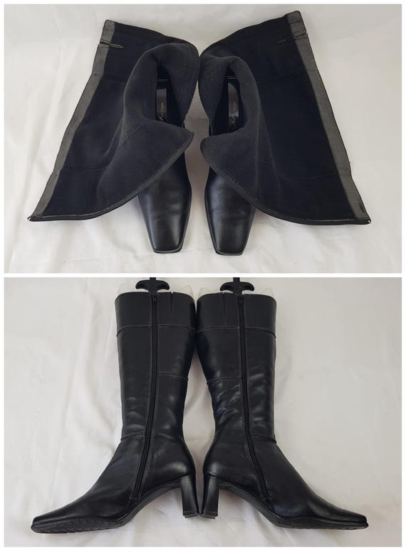 Vintage Black Leather Patchwork Boots Women - 90s… - image 2