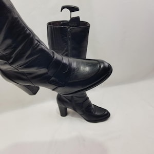 Leather knee high heeled boots women, ladies shoes, black gogo mod boots women, shoes women, y2k vintage womens boots size 8 US