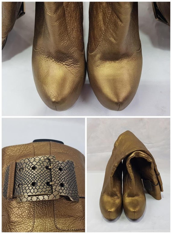 90s platform boots, metallic gold boots, y2k knee… - image 8