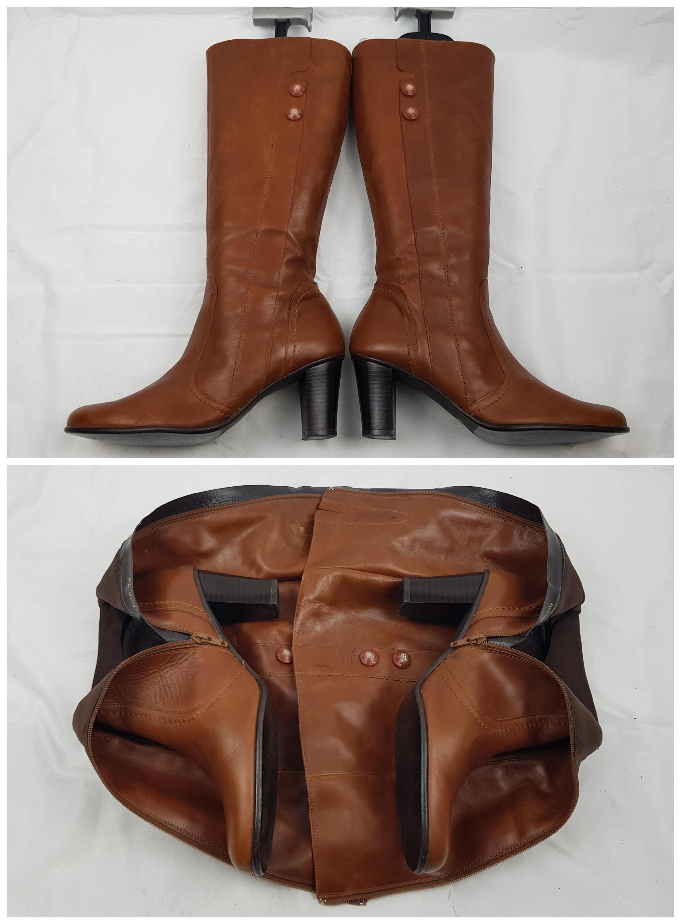 Vintage Brown Leather Knee High Boots Women: 90s Y2K Heeled, Gogo, Size ...