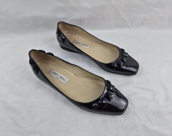 Jimmy Choo black leather ballet flats: Y2k vintage barefoot Italian grounding shoes women