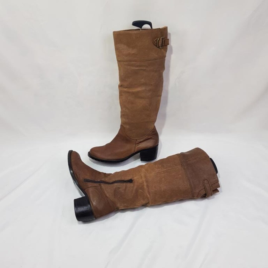Vintage Brown Leather Knee High Boots - Chunky Heel Y2K Style - Size 8 ...