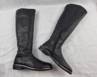Vintage black leather knee high riding boots: 90s quiet luxury, old money, 9 US