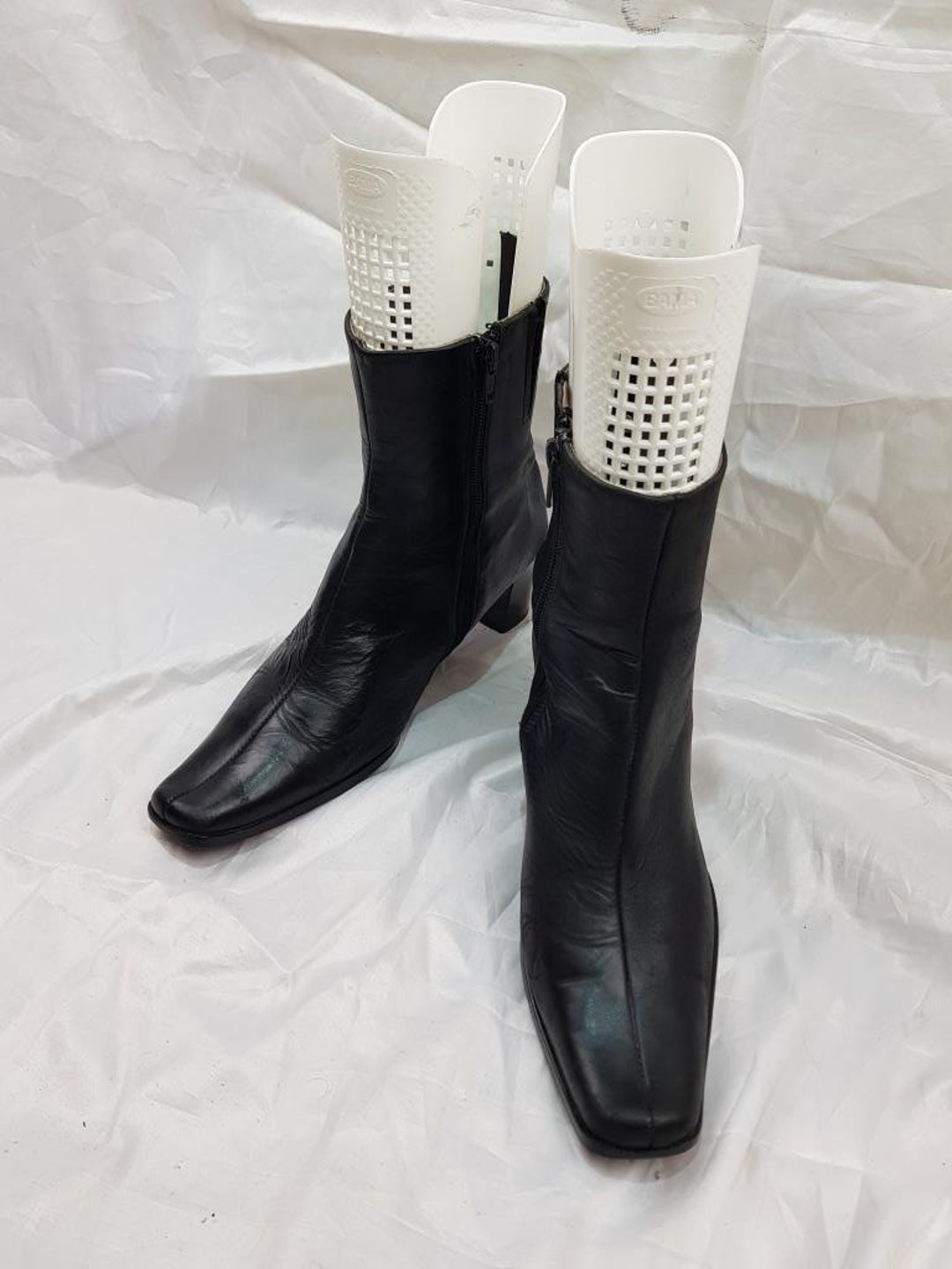 Black Leather Boots Women, Square Toe Boots, Black Mid Calf Boots