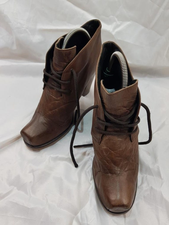 Brown Ankle Boots Lace up Boots Platform Shoes High Heel Boots