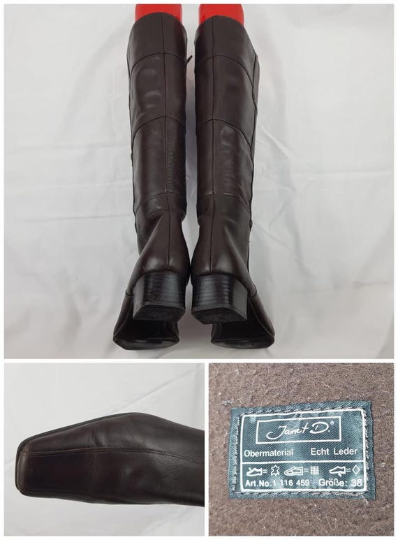 Patchwork Brown Leather Knee High Boots Women - 9… - image 4